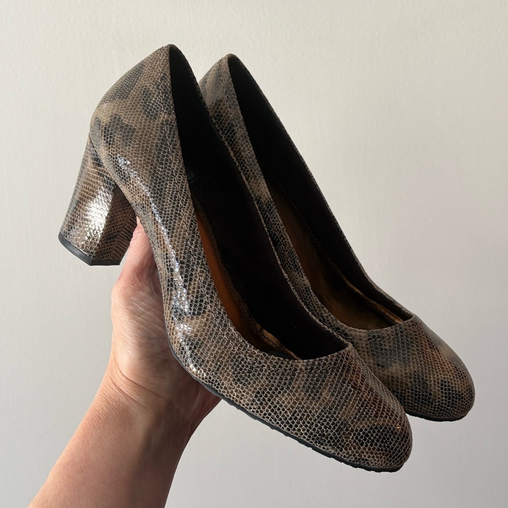 Anne Klein Fenton Block Heel Pumps Leopard Snakeskin Size 10